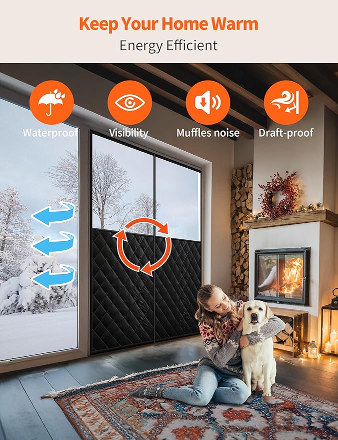 Magnetic Thermal Insulated Door Curtain for 72"x 80" Doors, Visible Door Cover for Heat Insulation, Magnetic Closure Thick Draft Blocker Blanket for Doorway to Keep Warm in Winter Cool in Summer