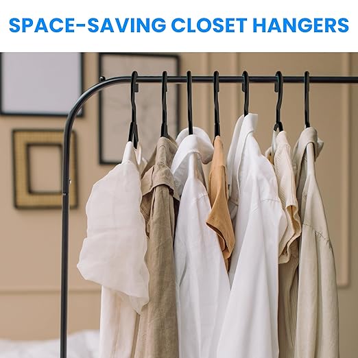 Simple Deluxe 30 Pack Plastic Hangers, Space Saving Clothes Hangers with Non-Slip Shoulder Notches, Slim Standard Hangers for Coats, Sweater, Shirts, Pants, Black
