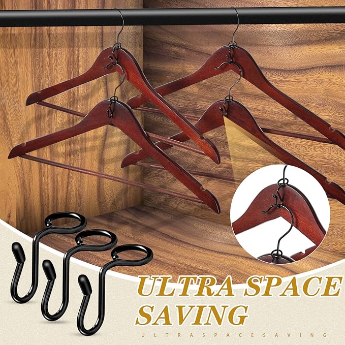 Sratte 50 Pieces Clothes Hanger Connector Hooks, Metal Clips Extender Hooks for Velvet Hangers Closet Space Saving(Black,50 Pieces)