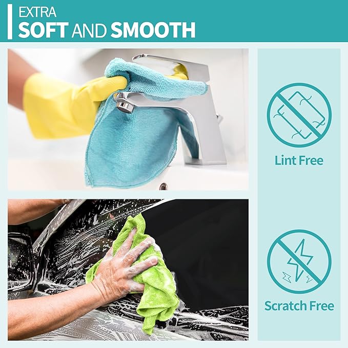 HOMERHYME Microfiber Cleaning Cloth, 100 Pack Cleaning Rags, 12" x 12" Shop Towels, Lint Free Reusable All Purpose Microfiber Towels for Cars Kitchen House Office Automotive