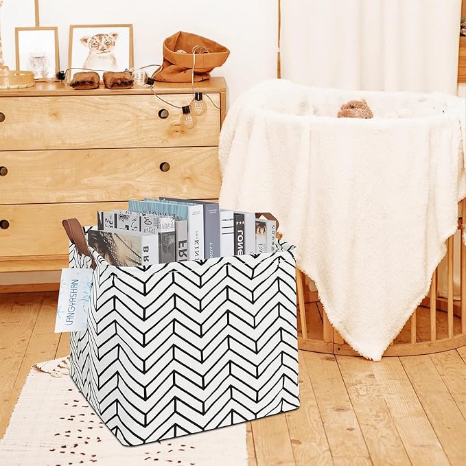 LANGYASHAN Square Storage Baskets Waterproof Canvas Children Laundry Nursery Hamper for Shelves Gift Baskets Toy Organizer Room Decor (Geometric)
