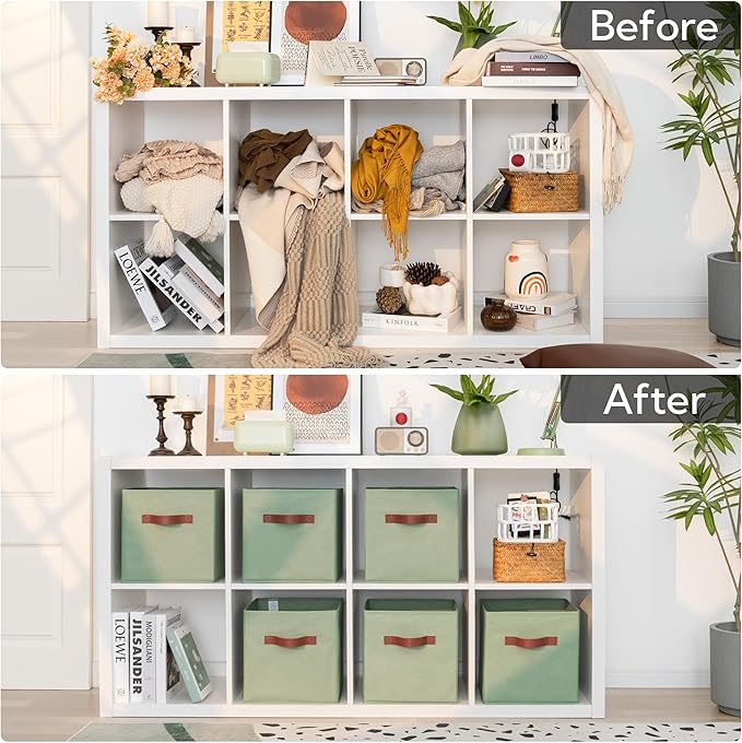 GRANNY SAYS 11 Inch Cube Storage Bins, Collapsible Fabric Storage Cubes with Handle, Closet Baskets for Organization, Storage Cubes for Shelves, Closet, Green, 6-Pack