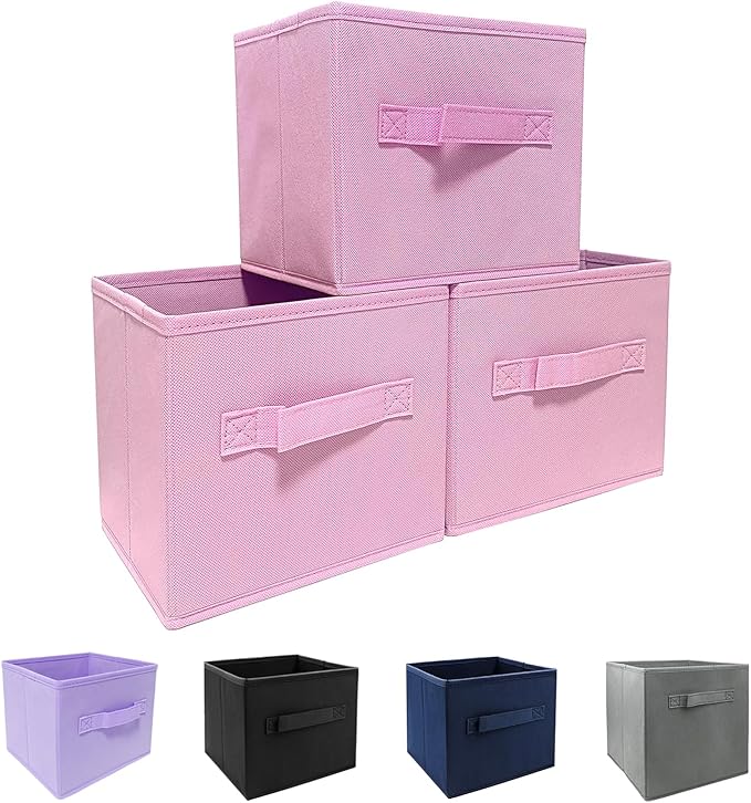 Storage bins collapsible storage bins,cube storage organizer （Pack of 3） 10.5 * 10.5 * 11 inch,For home and office Collapsible Closet Shelf Organizers, Drawer Organizers(Pink)