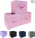 Pink Storage Bins 3Pack 9.0"x7.5"x7.5" Fabirc Foldable Closet Toy Organizer Collapsible Cloth