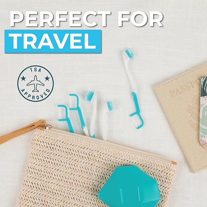 Brushee - The Evolution of Oral Care | 4-in-1 Tool (Paste + Brush + Floss + Pick) | Individually Wrapped | Disposable | Prepasted Travel Toothbrushes | Small Adult Toothbrush - (48-Pack)