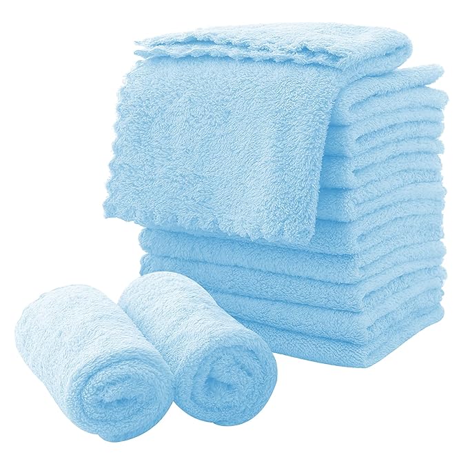 MOONQUEEN Microfiber Facial Cloths Fast Drying Washcloth 12 Pack - Premium Soft Makeup Remover Cloths - Aquamarine