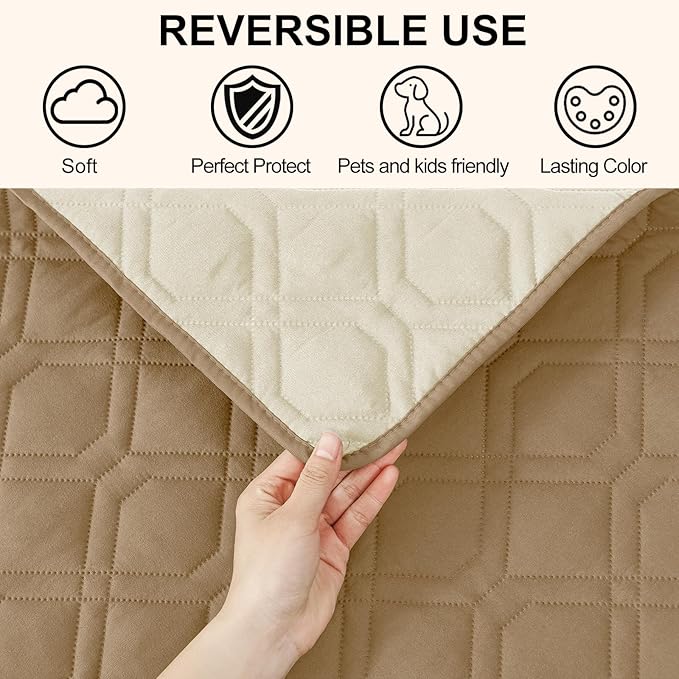 Smiry Reversible Waterproof Couch Covers for Sofa, Washable Dogs Pet Couch Covers for 3 Cushion Sofa Pet Friendly, Water Resistant Furniture Protector Slipcover, Geometric (82"x120", Camel/Beige)