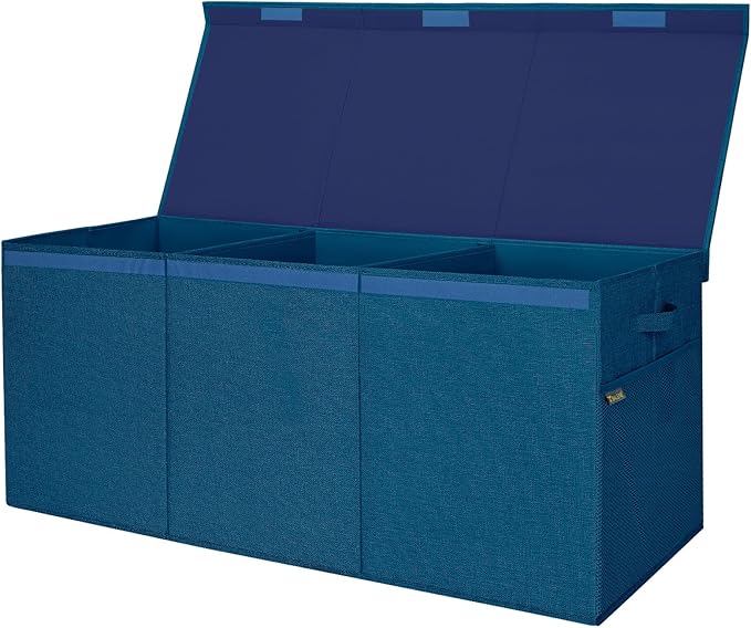 BALEINE Fabric Storage Bins with Lid, Collapsible Extra Large Storage Boxes Bins Baskets with Divider for Home Organizing (37.5"x13"x16", Navy Blue)