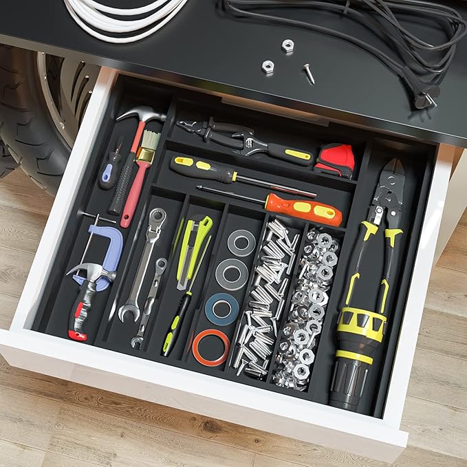 Utensil Organizer Silverware Drawer Organizer - Bamboo Expandable Cutlery Tray with Dividers for Utensil Holder Office Storage Makeup Desk Drawer Tool Organization W13.5"-19.5" x L17.5" x H2.5"(Black) | Expandable, Cutlery Tray, with Dividers, Utensil ...