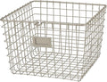Spectrum Medium Wire Basket with Label Plate Satin Nickel Storage Basket Bin Organizer for Kitchen Pantry Cabinet, Sturdy Steel Heavy Duty Kitchen Wire Basket Storage Bins for Pantry Organization