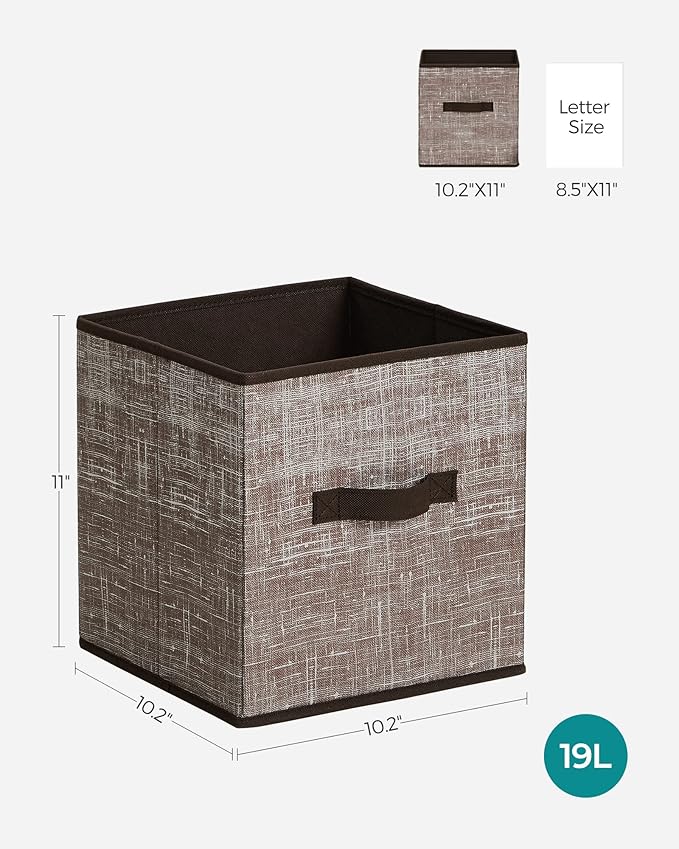 SONGMICS Storage Cubes, 11-Inch Non-Woven Fabric Bins with Double Handles, Set of 6, Closet Organizers for Shelves, Foldable, for Clothes, Walnut Color UROB026K02