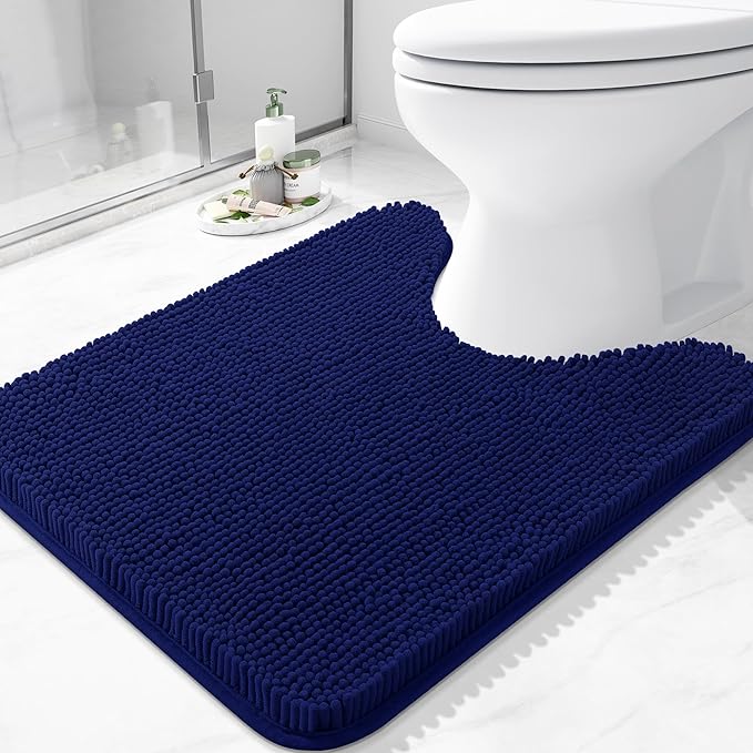 Arotive Bathroom Toilet Rugs U Shaped 24x20, Extra Soft Absorbent Shaggy Chenille Contour Bath Rugs for Toilet, Machine Washable Non-Slip Contoured Bath Mats, Navy