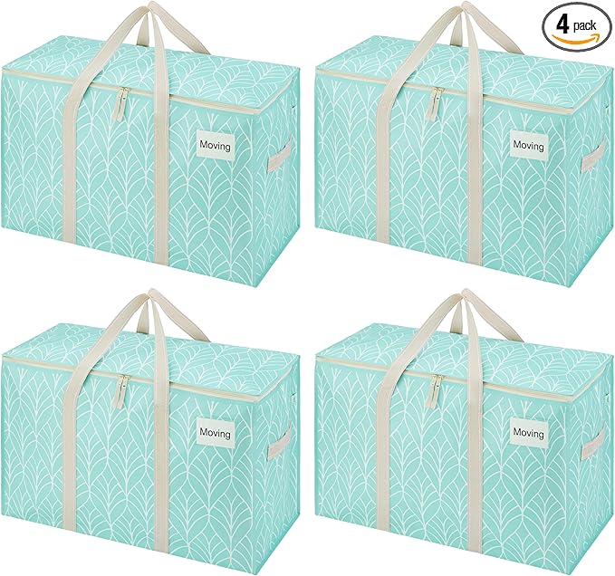 VENO 4 Pack Heavy Duty Moving Bags, Extra Large Storage Bags with Reinforced Handles & Strong Zippers, Foldable & Reusable Moving Box Alternative for Clothes & Dorm Storage