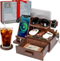 Parkway Home Wood Phone Docking Station with Drawer, Compatible with Apple Watch - Wood Charging Station Organizer Stand, Bedside Nightstand Organizer for Men, Holds Phone, Tablet, Keys, Glasses, EDC