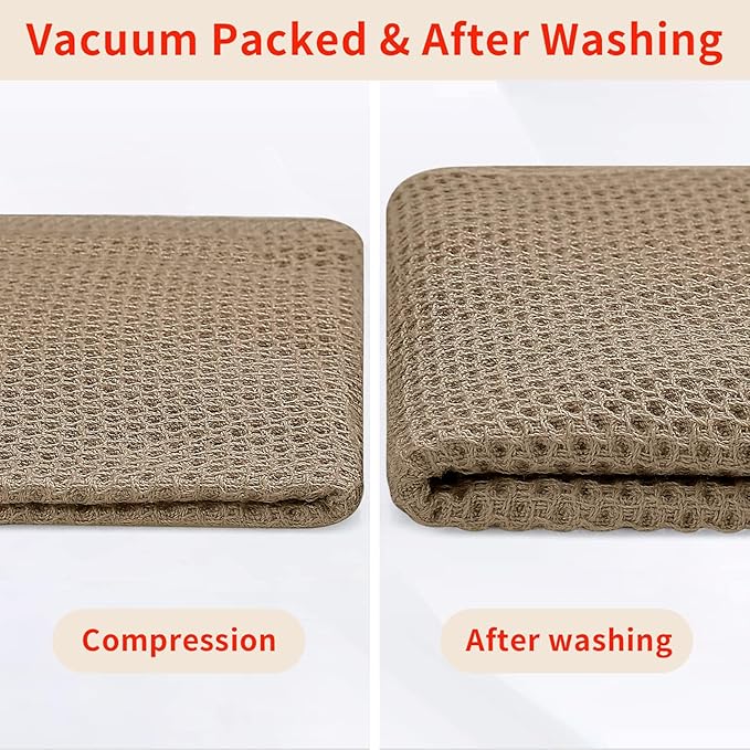 Homaxy 100% Cotton Waffle Weave Kitchen Dish Towels, Ultra Soft Absorbent Quick Drying Cleaning Towel, 13 x 28 Inches, 12-Pack, Tan
