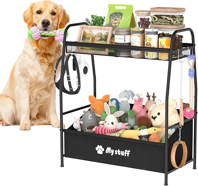 Large Dog Toy basket, Toy Box for Dogs, Pet Toys Bin Dog Metal Wire Basket for Toys, Food Storage, Storage Organizer Chest Storage, Toy Box for Living Room Area (Black)