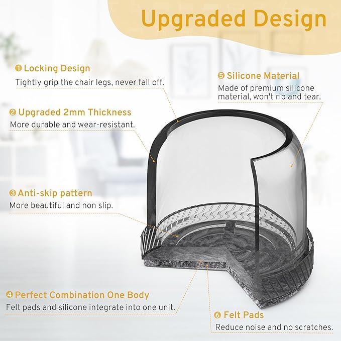 24PCS Round Chair Leg Floor Protectors, Furniture Sliders, Chair Leg Protectors for Hardwood Floors, Non-Slip Felt Furniture Pads, Silicone Cap Covers to Protect Floors, (Fit 1.5" - 2")