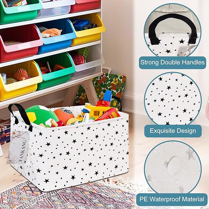 FANKANG Storage Basket,Nursery Hamper Canvas Laundry Basket Foldable with Waterproof PE Coating Storage, Office, Bedroom, Clothes,Toys (Rec-Star)