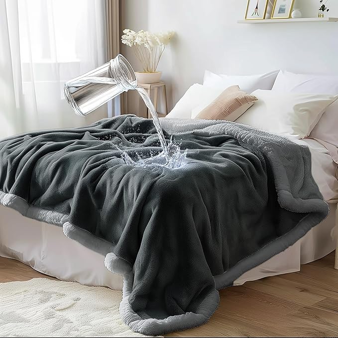 Waterproof Throw Blanket - Sherpa Fleece Reversible Cover, Soft Warm Leak-Proof Bed & Couch Protector for Kids, Pets & Everyday Spills (Charcoal Grey/Silver Grey, Throw 50x60