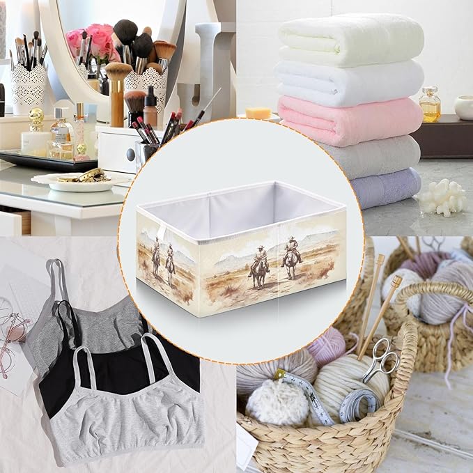 Two Western Cowboys Cube Storage Bin Foldable Storage Cubes Fabric Storage Baskets for Shelf Closet Home Organizers, 11 Inch