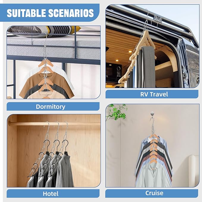 36 Pack Clothing Chain Hanger Collapsible Metal Closet Organizer Space Saving Hangers for Clothes with 7 Holes Apartment College Dorm Room Essentials,Cascading Hanger for Home,Travel,Cruise Ships,RVs