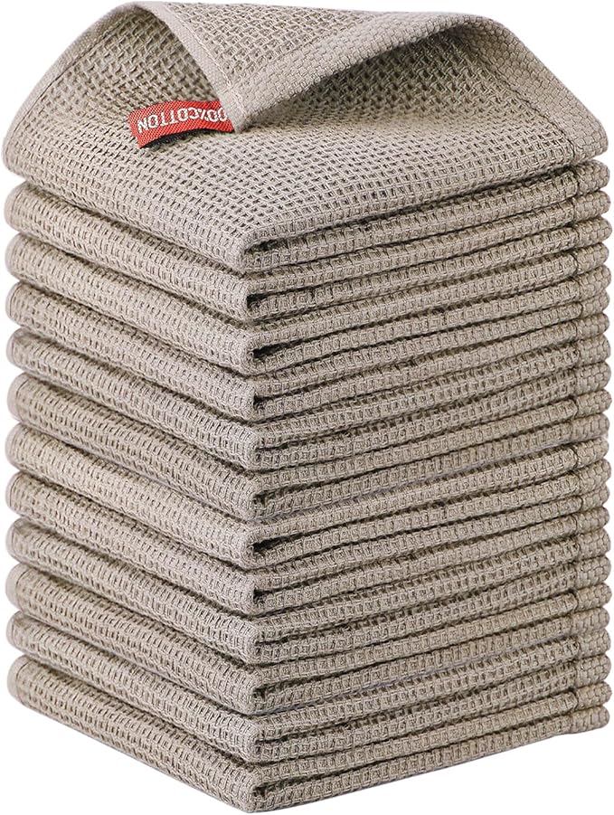 Nialnant 12 Pack Dish Towels,100% Cotton Kitchen Towels,Soft and Absorbent Kitchen Dish Rags, Dish Towels for Washing Dishes-12x12 Inch