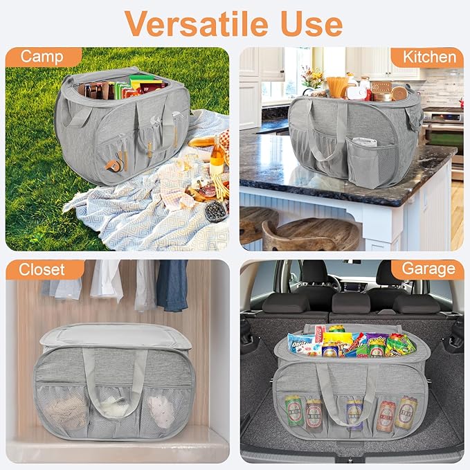 4 Pack Collapsible Laundry Baskets with Lid, Foldable Laundry Basket with Pockets, Pop Up Laundry Hamper with Dual Handles, 99L Sturdy Hampers for Clothes, Groceries, Supplies, Tools, Grey