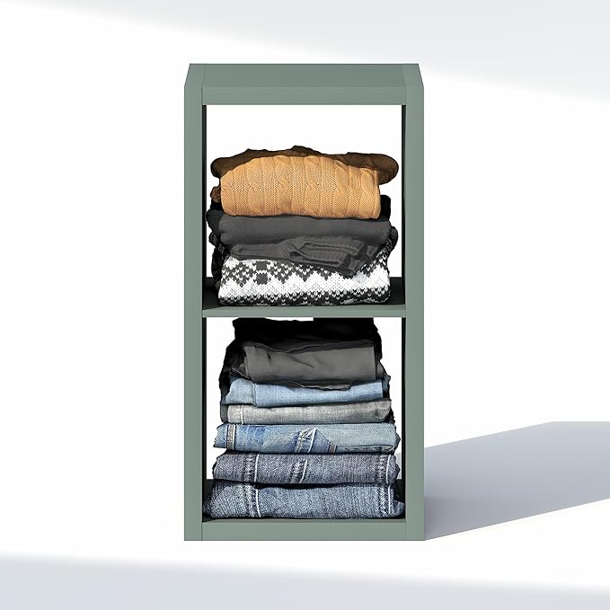 Furinno Cubic Closet Organizers and Storage, 2-Cube Closet Organizer, Open Shelf Closet Storage, Extra Thick Frame for Wardrobe, Bedroom, Living Room, Sage Green