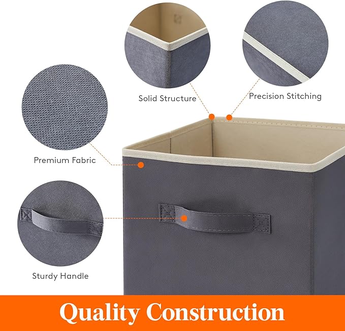 Lifewit Storage Cubes, Foldable Decorative Fabric Storage Baskets for Organizing Home Organizers with Handles for Shelves, Closet, 13 Inch Bins, 36L Gray, 10 Packs