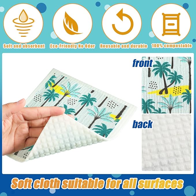 6 Pcs Swedish Kitchen Dish Towels Kitchen Cloths Reusable Sponge Cleaning Cloths Absorbent Dish Cloth Quick Drying Washable Cleaning Wipes No Odor Hand Towel (Ocean)