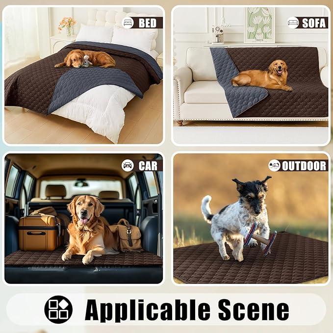 Smiry Waterproof Dog Bed Cover Blanket, Soft Reversible Pet Blanket, Washable Leakproof Cats Dogs Couch Cover for Sofa, Couch, Furniture, Plaid (82x120 Inch, Chocolate/Dark Grey)