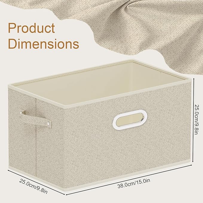 Open Storage Baskets, Collapsible Cube Bins, Fabric Container Organizer with Metal Handles, Boxes for Shelves, Closet, Living Room, 15x9.8x9.8in, Grey and Beige, 4 Pack