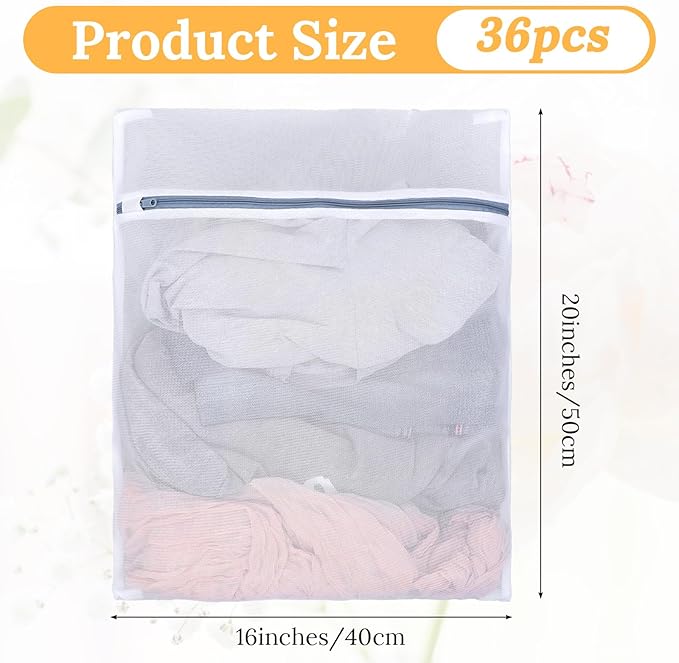 36 Pack Durable Mesh Laundry Bags Delicates Protector with Zipper for Lingerie & Clothes, 16 x 20 Inches