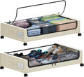 Under Bed Storage with Wheels, XXL 60L Under the Bed Storage Bins, Underbed Storage Containers with Lids & Label, Rolling Metal Drawer for Shoes, Clothes, Books, Toys (2-Pack Beige)