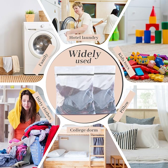 Nuenen 50 Pcs Mesh Laundry Wash Bags with Zipper Machine Washable Lingerie Bags for Washing Delicates Clothes Garment Underwear Blouse Hosiery Socks Travel (16 x 20 Inches,Gray)