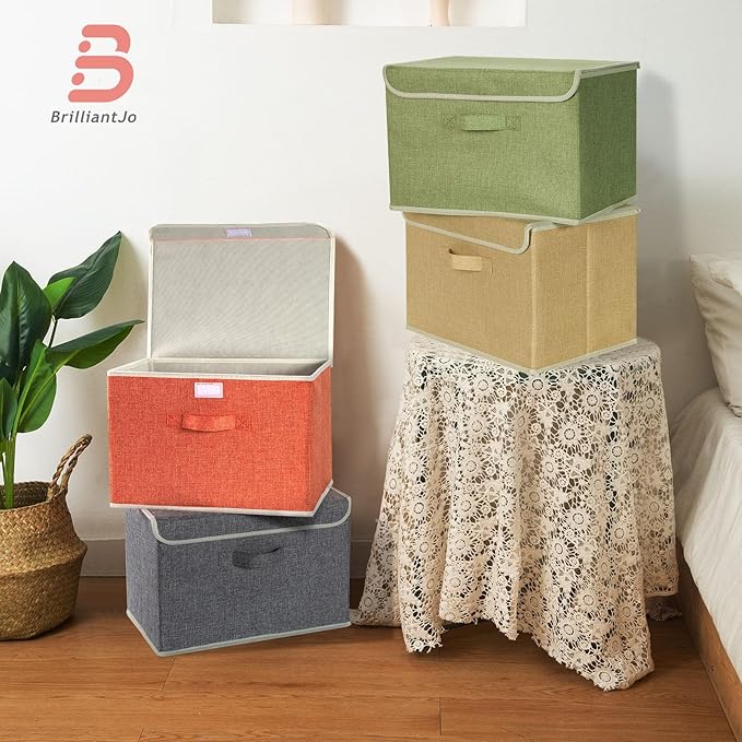 Storage Bins with Lid, Foldable Clothing Storage Box case with Handle for Books, Closet, Bedroom, Home, 4 Color Set A, 15L x 10W x 10H inch