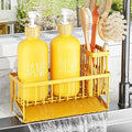Cisily Yellow Dish Soap Dispenser Set, 16 fl Oz Dual Kitchen Soap Dispensers with Sponge Holder, Customized Stainless Steel Kitchen Soap Dispenser Set