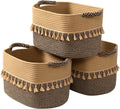 TeoKJ Set of 3 Baskets for Organizing, Decorative Rope Baskets for Storage, Storage for Pets, books, Pillows, Toys & Cloths, Black & Jute