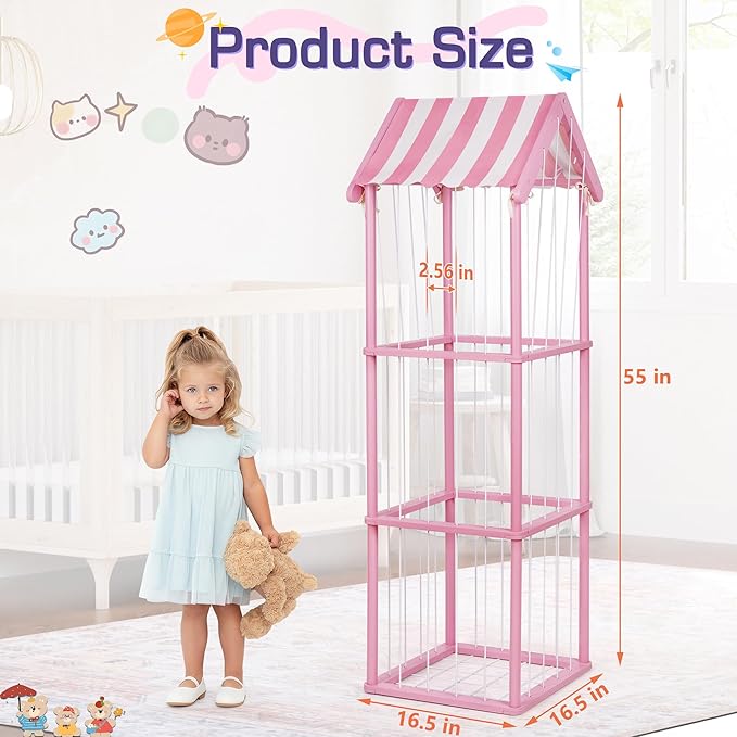 Stuffed Animal Storage, Space Saving Vertical Stuffed Animal Holder Wood, Easy Assembly Cottage-Style Plush Toys Organizer for Kids Bedroom & Playroom (Pink, Large)