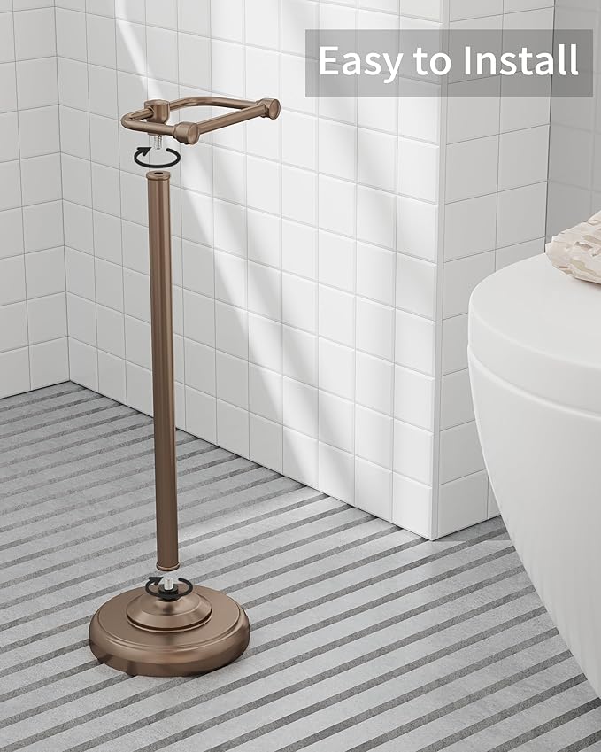 WZKALY Toilet Paper Holder Stand, Bronze Toilet Paper Holder Free Standing, Post Pivoting Design & Stable Weighted Base SUS304 Stainless Steel for Bathroom (Mega Roll)