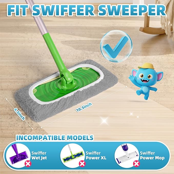 6 Pack Reusable Mop Pads Compatible with Swiffer Sweeper Mop, Washable Wet Pads Refill, Dry Sweeping Cloths, Microfiber Pads for Mopping Floors (Gray, White)