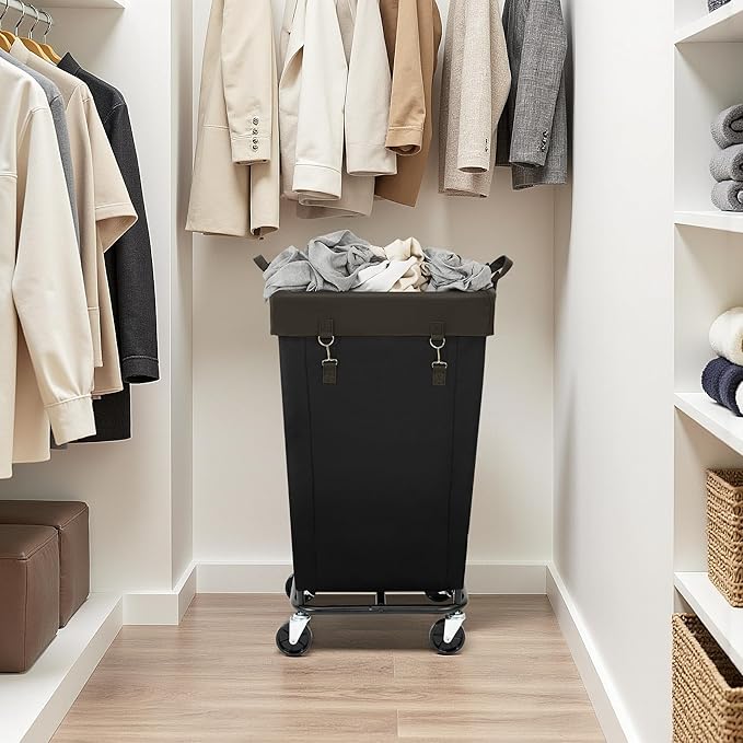 160L Laundry Hamper Sorter Extra Large, Heavy-Duty Laundry Basket with Wheels, Rolling Cart with Removable Bags, Laundry Cart for Hotel and Home, Black, 1-Section