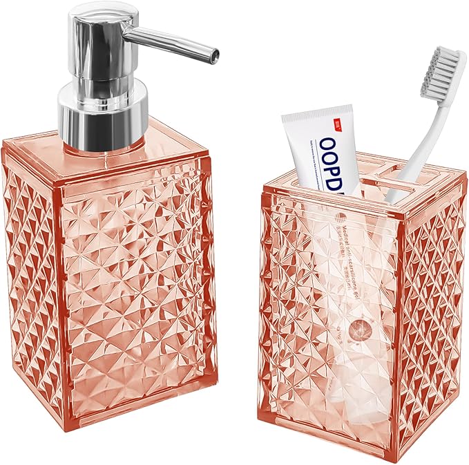 2PCS Orange Bathroom Accessories. Contain Soap Dispenser and Toothbrush Holder Set. Boho Bathroom Set for Blue Bathroom Décor