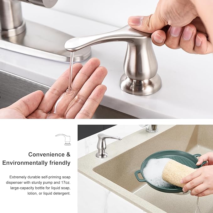 GAGALIFE Kitchen Sink Soap Dispenser - Brushed Nickel Built in Soap Dispenser with 17 OZ Bottle, Lotion Dispenser for Kitchen Sink, Refill from The Top