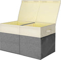 BALEINE Fabric Storage Bins with Lid, Collapsible Extra Large Storage Boxes Bins Baskets with Divider for Home Organizing (25"x13"x16", Grey&Beige)