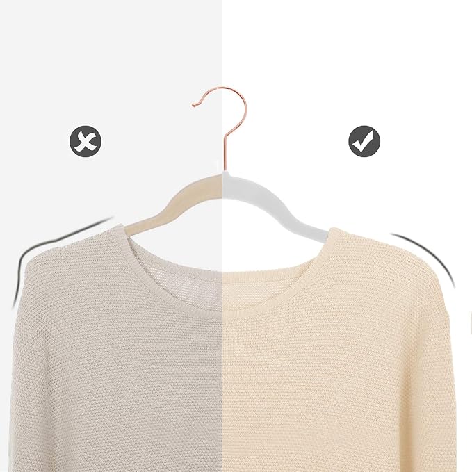 SONGMICS Slim Velvet Hangers, Non-Slip Clothes Hangers with Rose Gold Swivel Hooks, Space-Saving, for Closet, 50 Pack, White UCRF026W03