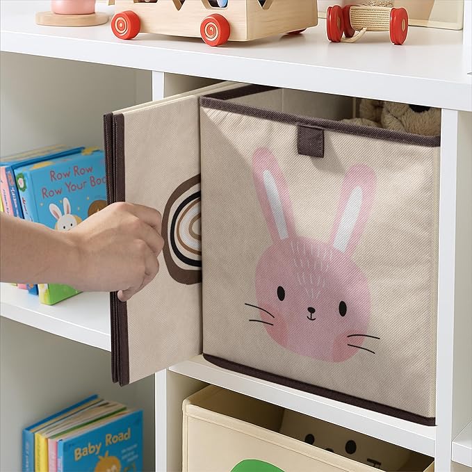 Navaris Kids Storage Cubes Set of 3 - Kids Cube Fabric Organizer Storage Bins - Foldable Cloth Cube for Childrens Bedroom Baby Nursery - Book Toy Bin Cubby Storage - Rabbit & Fox