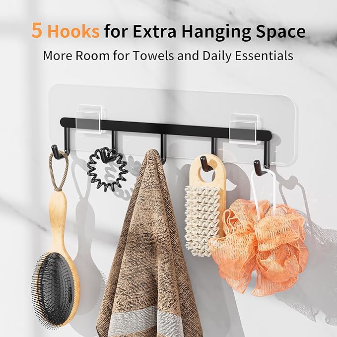 KEGII Adhesive Shower Caddy 4 Pack, No Drilling Shower Organizer with Towel Rack, Hooks & Soap Holder, Self-Adhesive Bathroom Shelves Rack for Space-Saving Storage