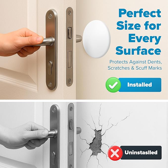 Strongest Home Wall & Door Handle Stopper 3.15" Set of 6 Pieces White Rubber Door Knob Round Wall Shield Cushion, Quiet Wall Protector for Door Handle, Guard Door Bumper Wall - Self Adhesive