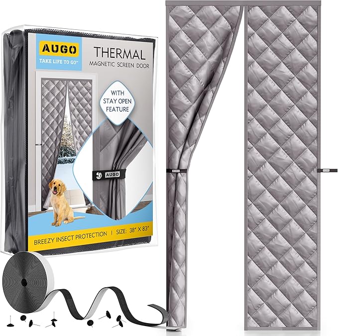 AUGO Thermal Door Curtain - Thermal Door Cover for Winter - Magnetic Thermal Insulated Door Curtain for Winter - Winter Door Insulation - Keeps Warm Air in & Cold Air Out - Home Winterizing Products
